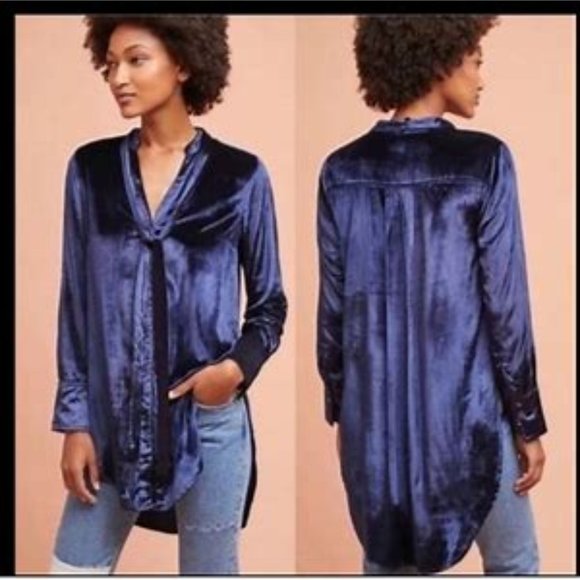 Anthropologie Tops - Anthropologie Maeve Blue Velvet Tunic size 4